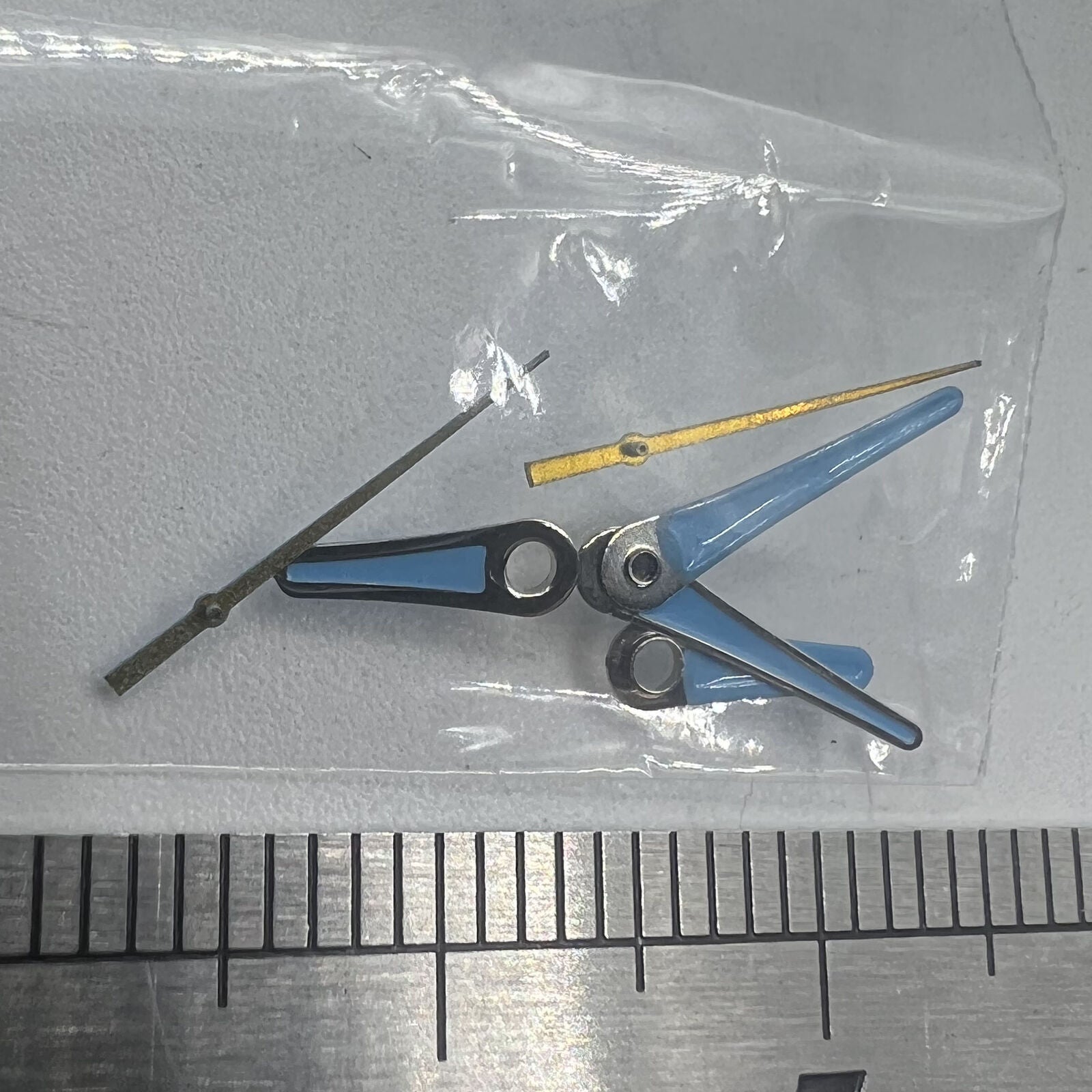 Blue painted watch hands set, sizes 13mm, 11mm, 9mm, for Miyota 2035 movement, sleek style.