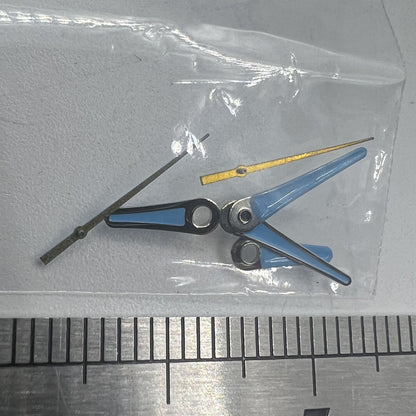 Blue painted watch hands set, sizes 13mm, 11mm, 9mm, for Miyota 2035 movement, sleek style.