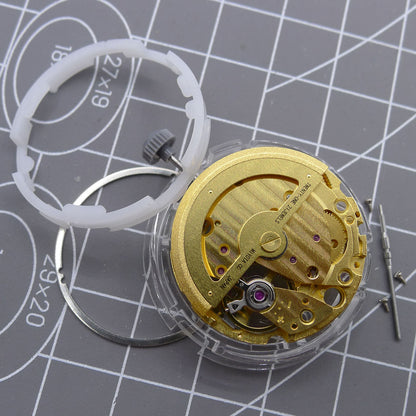 Gold-tone Miyota 82S0 mechanical watch movement highlighting automatic precision engineering and craftsmanship.
