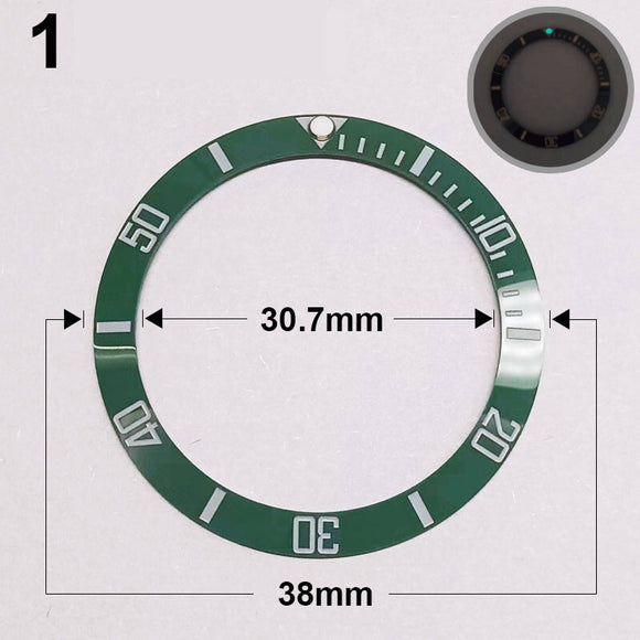38mm Ceramic Slope Green Ring Silver Font Green Luminous Watch Bezel Watch Part