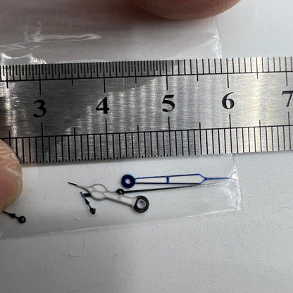 Blue-trimmed green lume watch hands for Miyota OS10 0S10, enhancing nighttime readability.