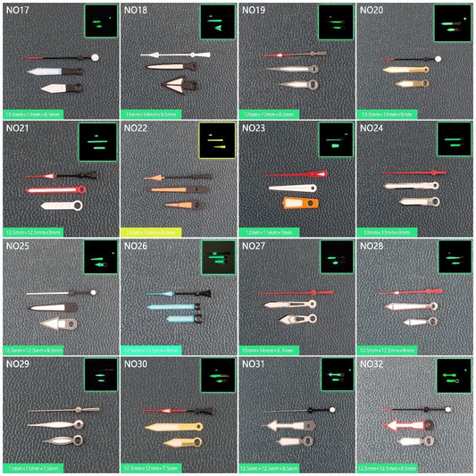 Watch Hands with green super luminous coating for NH35 and NH36 movements by Watch Hands.