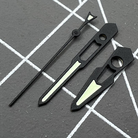 Set of matted black trim hollow green lume watch hands for NH35 NH36 movements ? precise fit.
