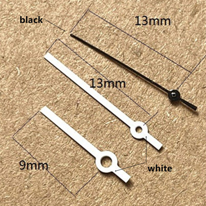 White and black painted 13mm watch hands set for Ronda 515 quartz movement, no lume