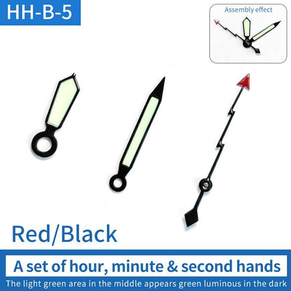 Luminous green watch hands set for NH35/NH36 movement, ideal for watch repair precision.