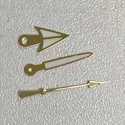 Black, silver, and golden trim green luminous watch hands for NH35/NH36 movement, enhancing readability and style.