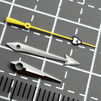 Yellow pointed second hand with green lume, compatible with NH35/36 watch movements.