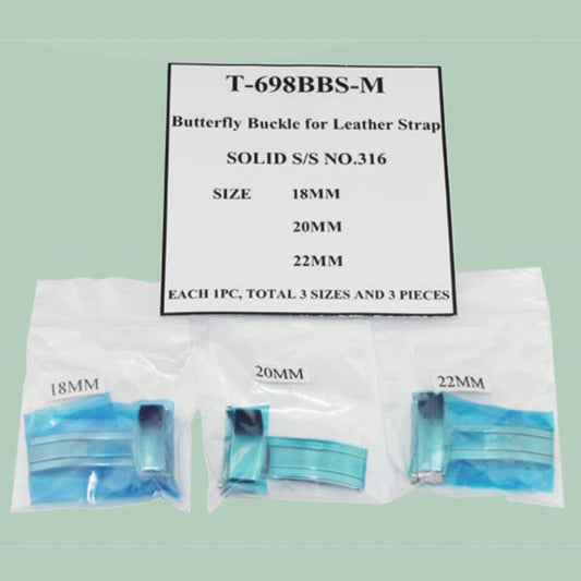 Set of 3 stainless steel butterfly buckles, 18-22mm, for men's leather watch straps, ideal for repairs.