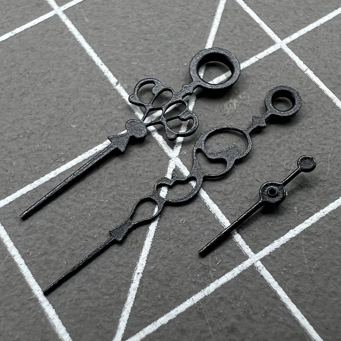 Black floral watch hands compatible with Seagull ST3600/ST3621 and ETA6497/6498 movements, elegant design.