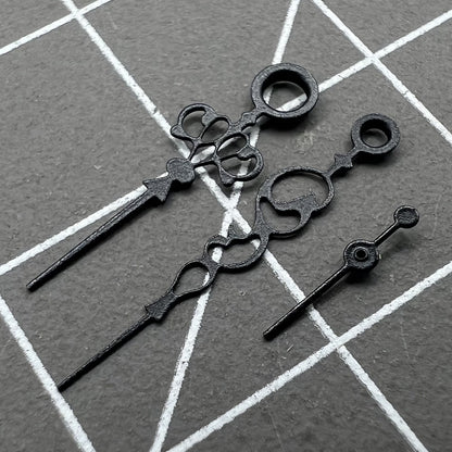 Black floral watch hands compatible with Seagull ST3600/ST3621 and ETA6497/6498 movements, elegant design.