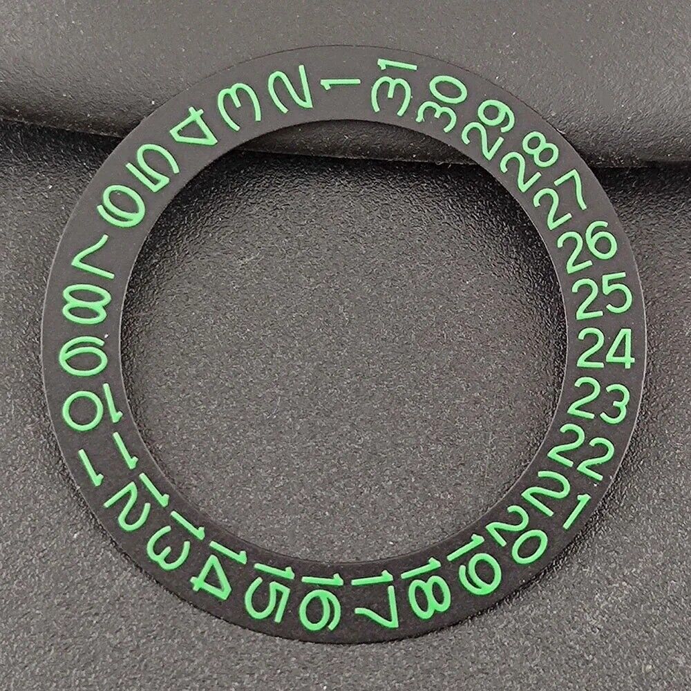 Black background watch date disk overlay with green characters for NH35 NH36 movements.