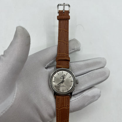 Classic 32mm Chunlan manual mechanical watch with silver dial and light brown leather strap, 17 jewels.