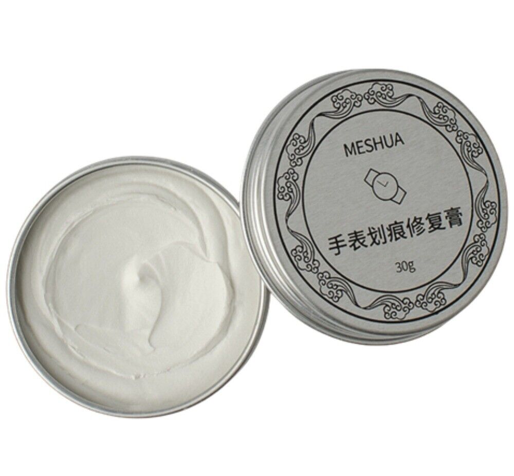 Watch abrasive polishing paste with cloth and sandpaper for scratch repair and renovation.