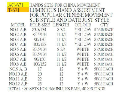 Ensemble d'aiguilles de montre lumineuses, mouvement chinois, sous-style, date, style simple 