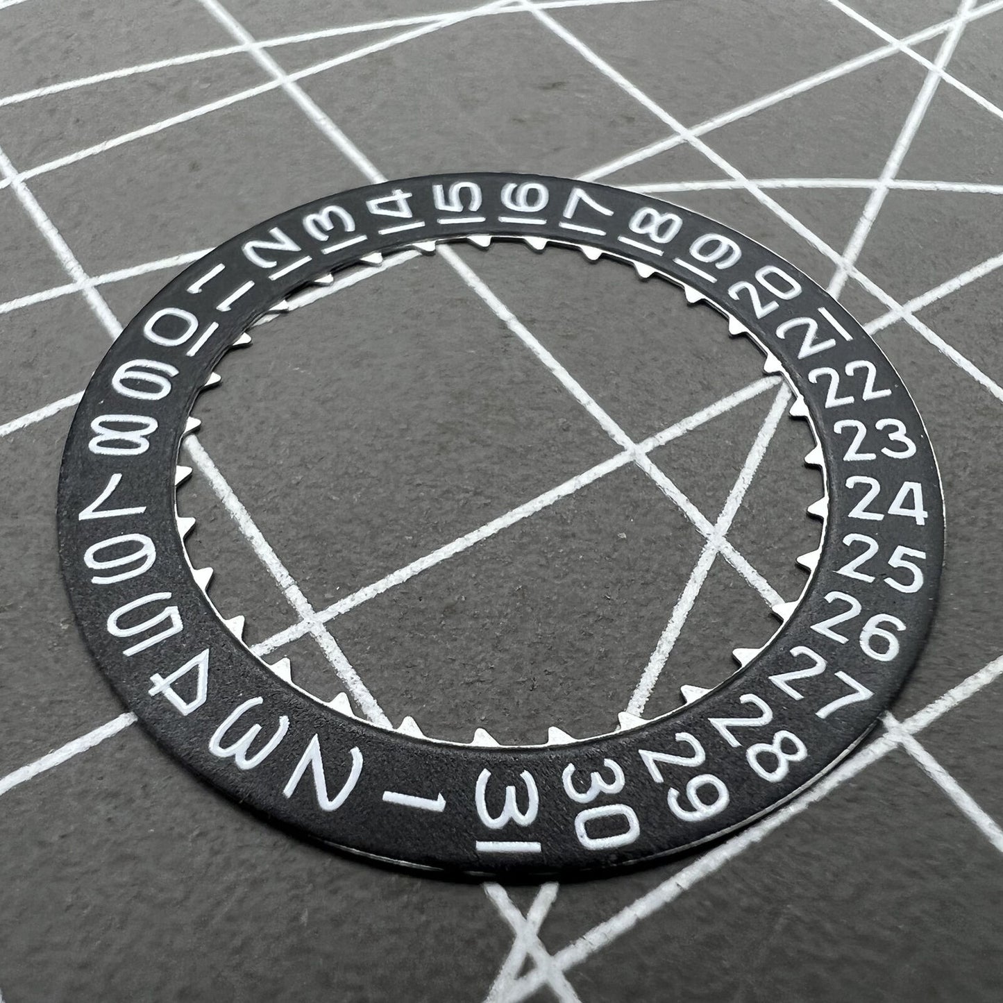 Black Date Disk Wheel showing date at 3 o'clock for Miyota 9015 watch movement, precision part.