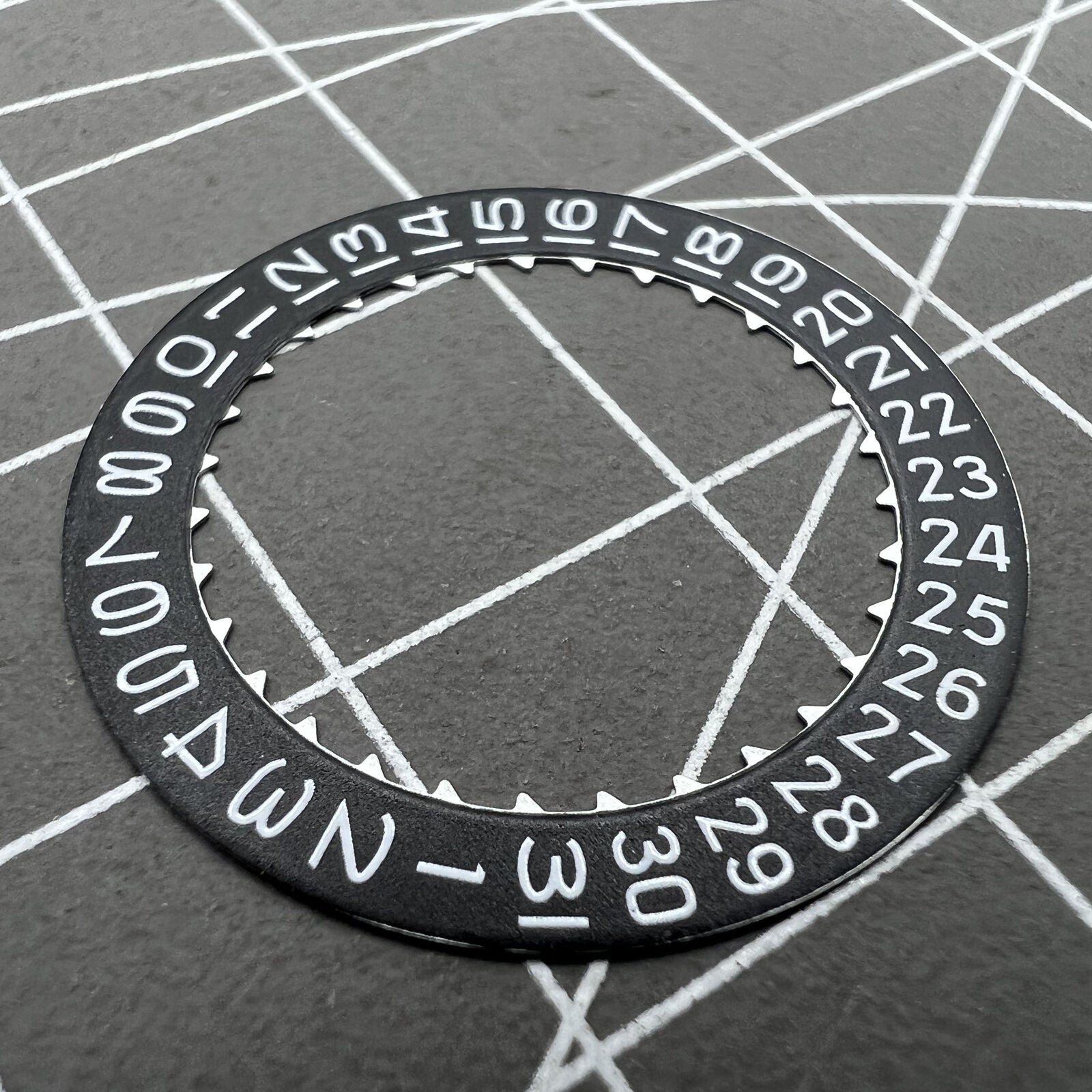 Black Date Disk Wheel showing date at 3 o'clock for Miyota 9015 watch movement, precision part.