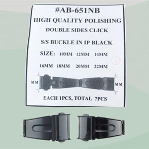 7pcs 10-22mm Black Polishing Double Sides Click Stainless Steel Watch Buckles