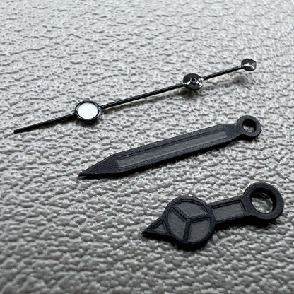 Set of 2 black second watch hands with matte trim and black lume for NH35/36