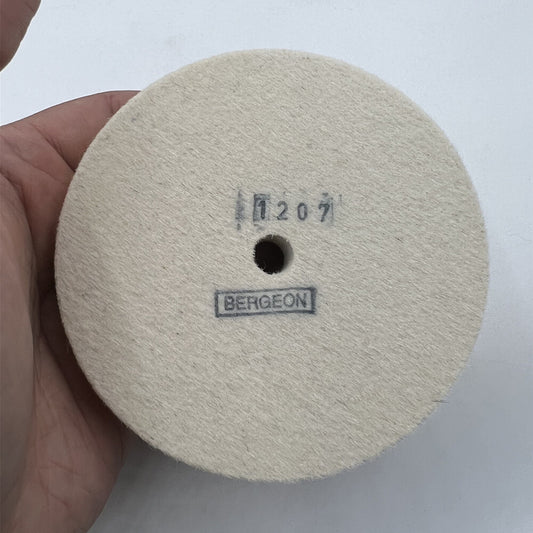Bergeon 1207 white felt polishing wheel for watch accessories, Swiss made for precision finishing.