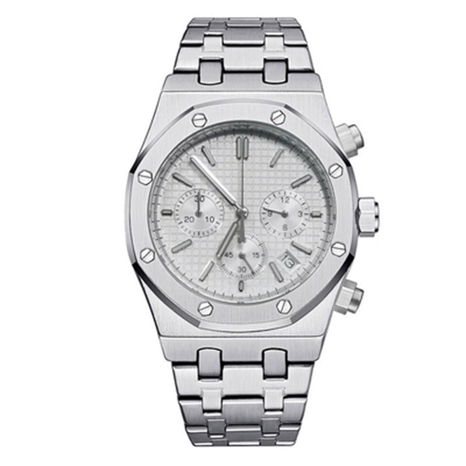 41MM stainless steel watch case and strap with VK63 movement and scratch-resistant sapphire glass.