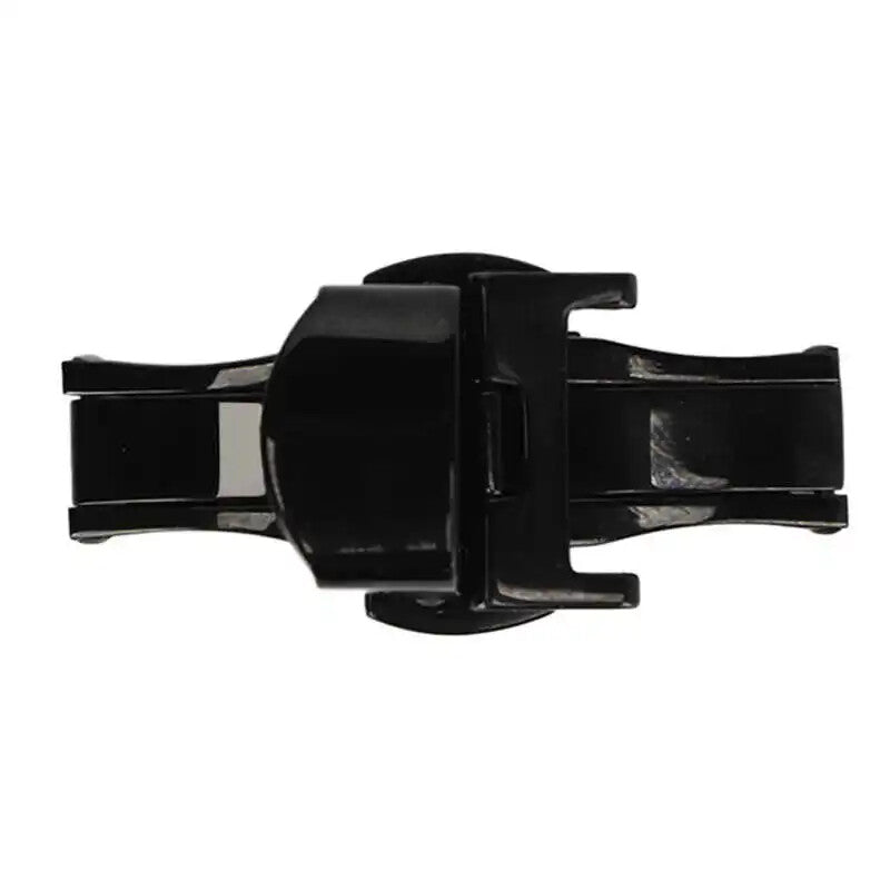 Black stainless steel double push button watch clasp buckle, ensuring secure fit for various watch straps.