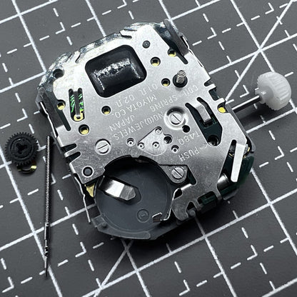 Japan Miyota T480 quartz watch movement with three hands and date display for accurate timekeeping.