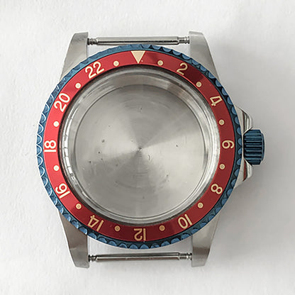 Blue retro 39.5mm stainless steel watch case with acrylic mirror, compatible with NH35/NH36 movements.