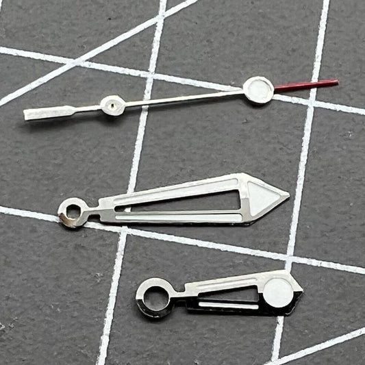 Green lume pointed hollow silver trim 13mm watch hands by Miyota for NH35, NH36, NH38 models.