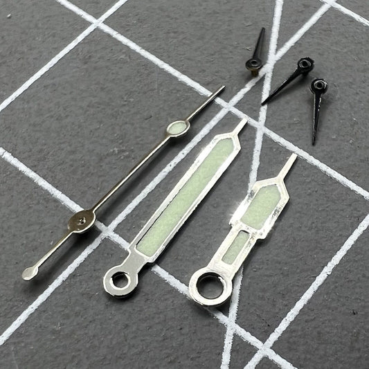 Aiguilles de montre lumineuses vertes à pointe argentée de 11,5 mm pour mouvement Miyota 0S60