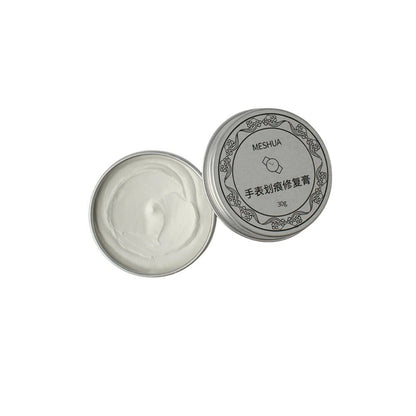 Watch abrasive polishing paste with cloth and sandpaper for effective scratch removal and restoration.