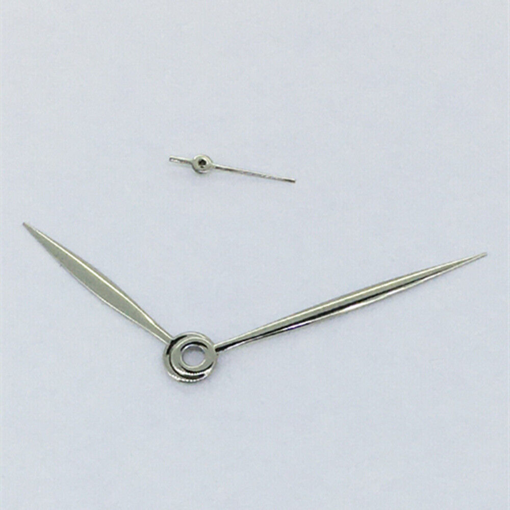 Long polished silver watch hands for ST3600/ST3620/ETA6497/6498 movements, precision fit.