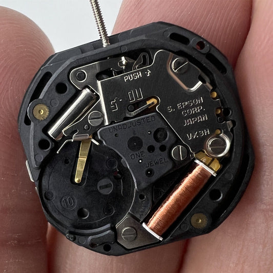 Hattori Epson VX3H quartz watch movement for precise timekeeping, Japan made craftsmanship.