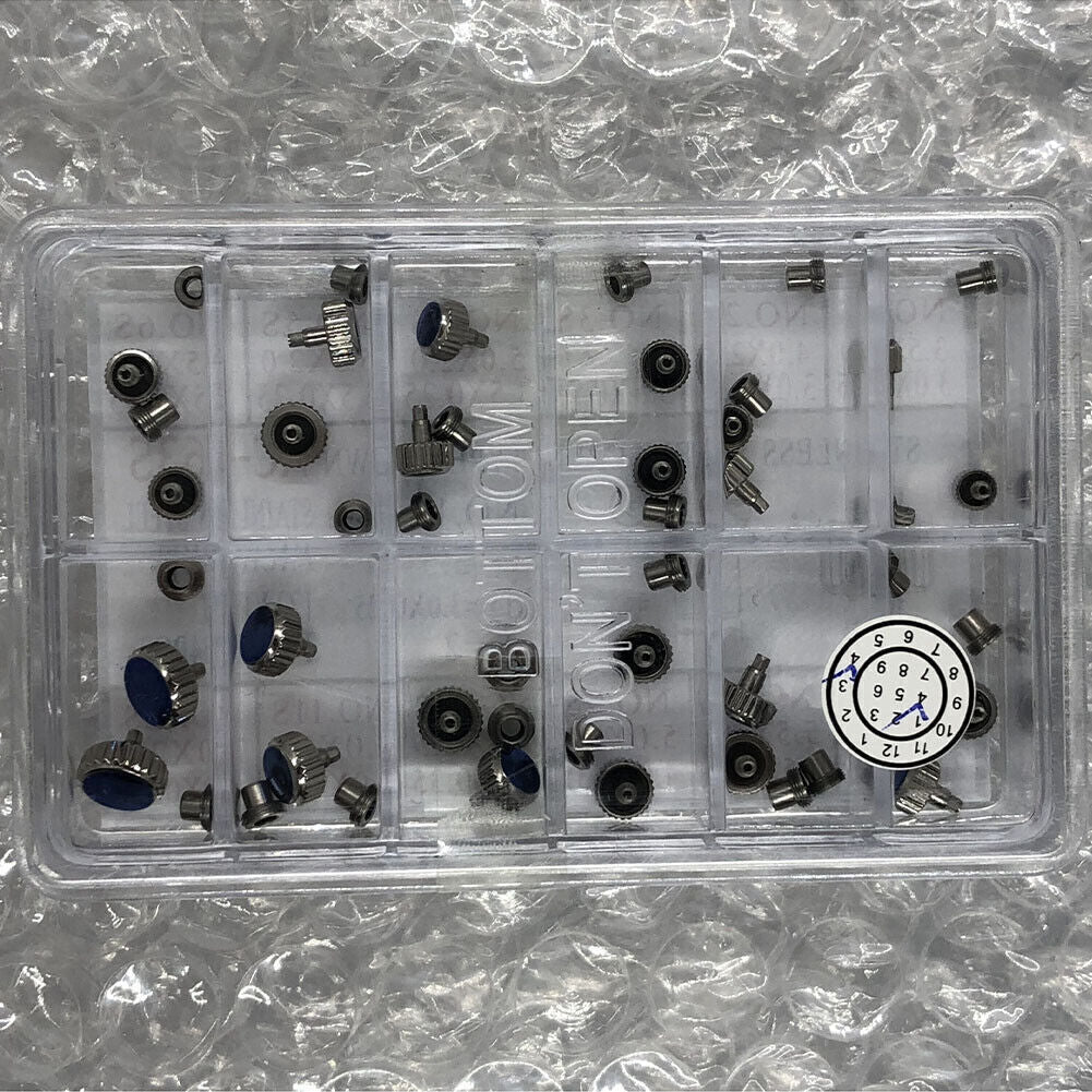 AC-663S stainless steel screw type crown set, 24PCS for watch accessory replacements.