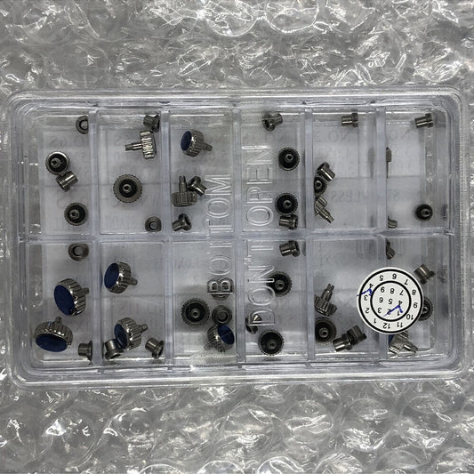 AC-663S stainless steel screw type crown set, 24PCS for watch accessory replacements.
