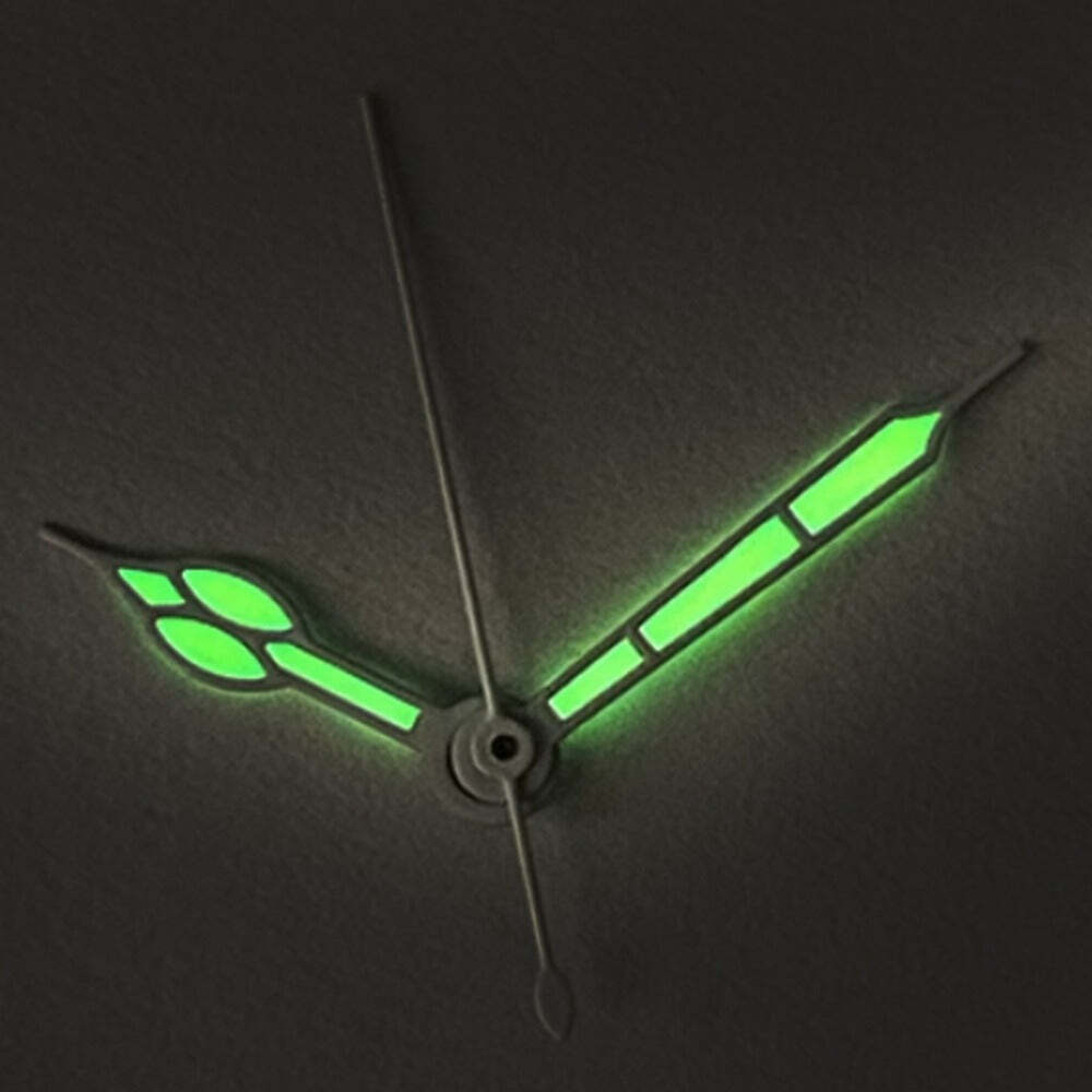 Orange watch hands with white trim and green lume for NH34/NH35/NH36/NH38 movements