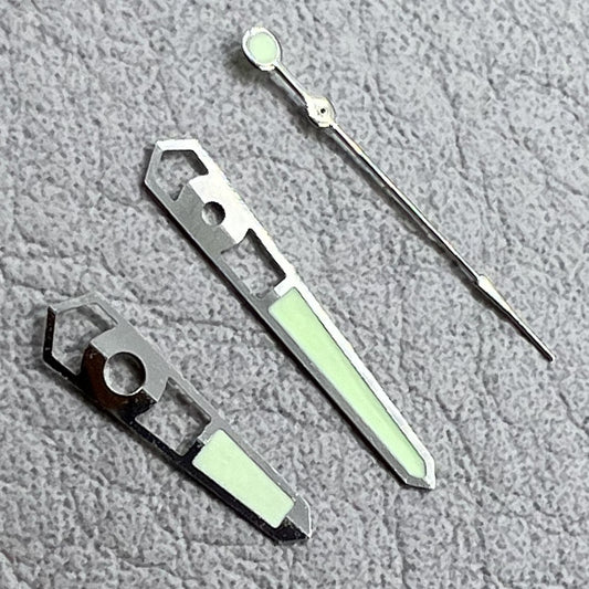 13mm Hollow Silver Trim Green Lume Watch Hands for Mechanical Movement NH35 NH36