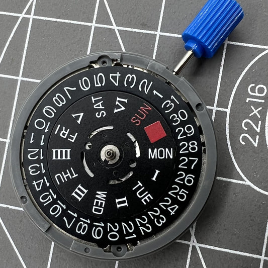 Black NH36A automatic watch movement with Roman wheel crown at 3 o'clock, precision mechanical gear by NH36.