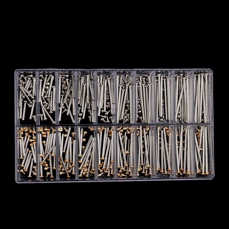 200PCS watch strap screws and link pins kit, assorted sizes 10-28mm for precise band repairs.