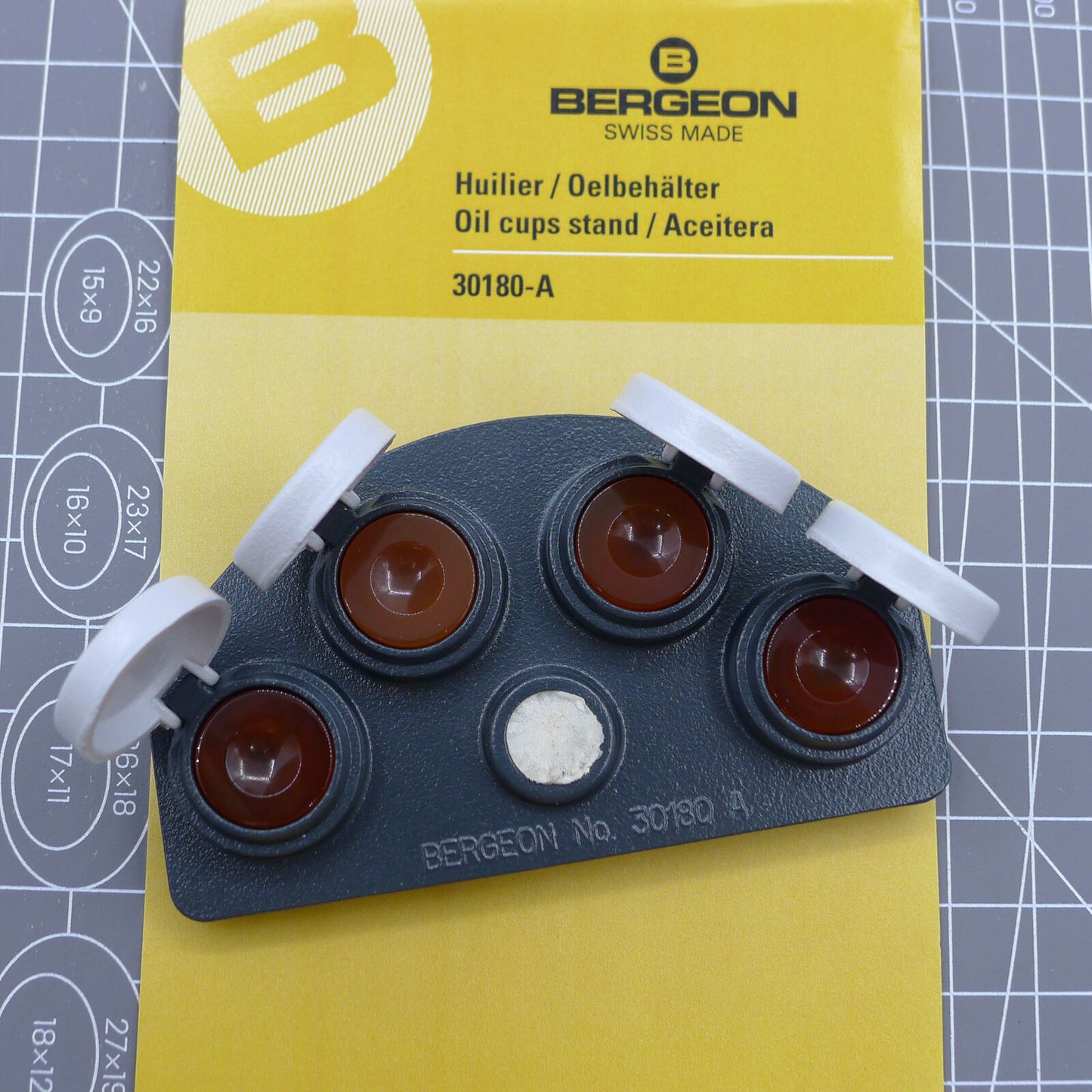 Bergeon 30180-A Swiss watch oil dip oiler stand with die-cast design for precise watch lubrication.