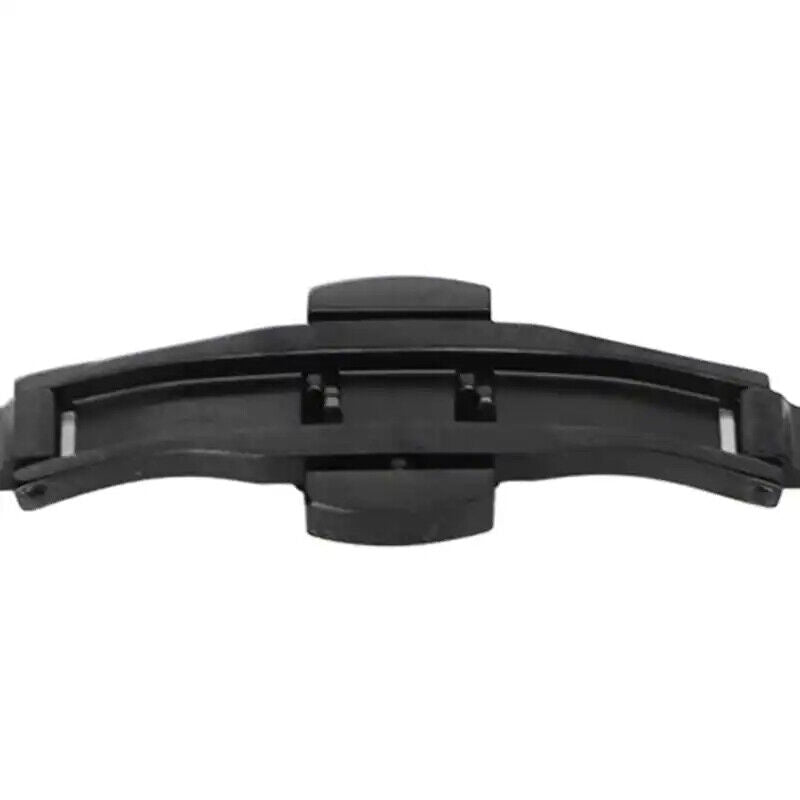 Black stainless steel double push button watch clasp buckle, durable and secure fit for leather and silicone straps.