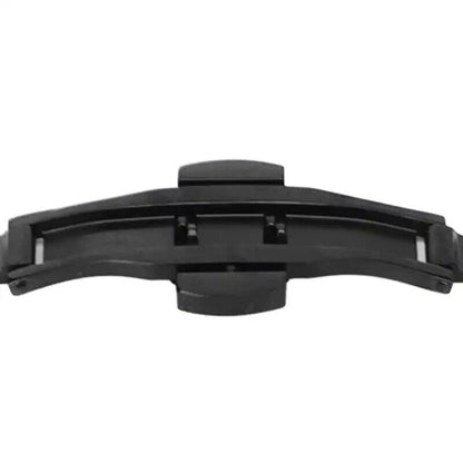 Black stainless steel double push button watch clasp buckle, durable and secure fit for leather and silicone straps.