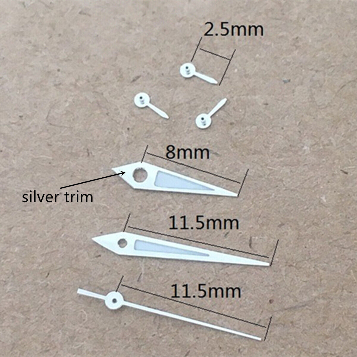 Arrow-shaped green lume watch hands with silver trim for VX3J VX9J VX7J VX3N VX9N movements, precision fit.