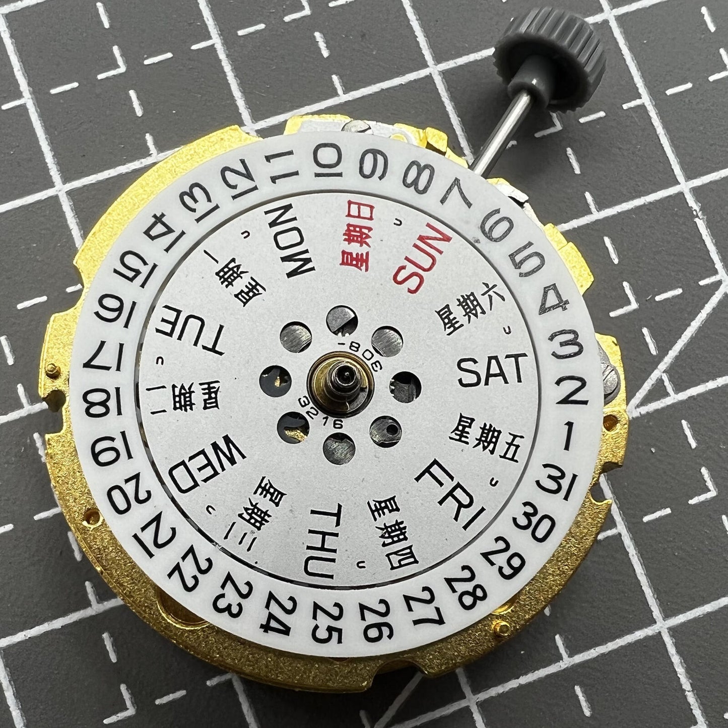 Golden plated watch featuring Miyota/Citizen 8205 automatic movement, durable and precise timepiece.