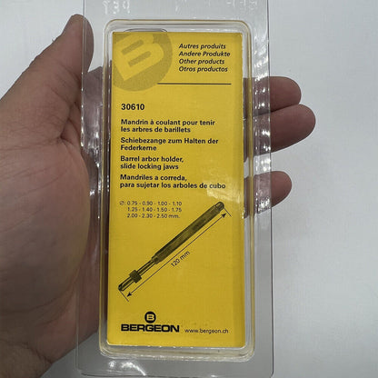 Bergeon 30432 pin vice with slide lock for secure drill and broach holding in watchmaking.