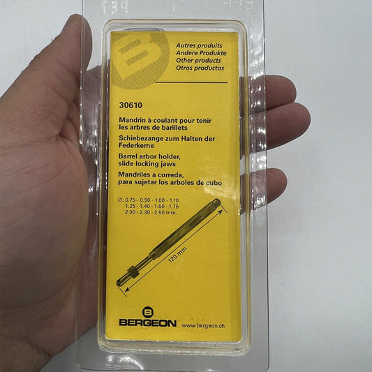 Bergeon 30432 pin vice with slide lock for secure drill and broach holding in watchmaking.