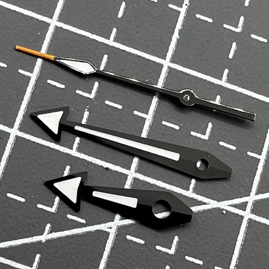 Green luminous arrow-shaped watch hands with black trim for Movement 8200/8215.