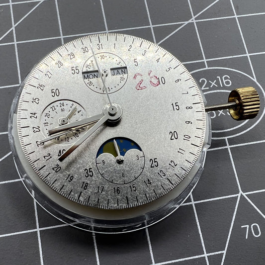 Dandong 7751 automatic watch movement with 8 hands showing multifunctional time features