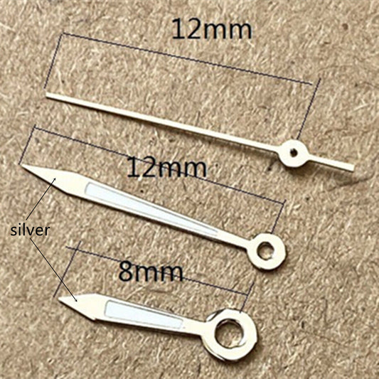 Aiguilles de montre lumineuses argentées et vertes de 12 mm pour mouvement à quartz Ronda 515.