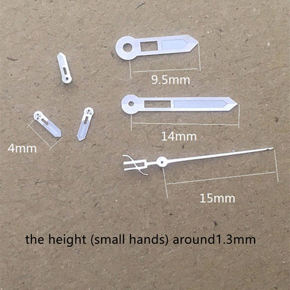 Silver-trimmed 15mm watch hands with green lume for Miyota OS10, OS20, OS22, OS60, OS80 movements