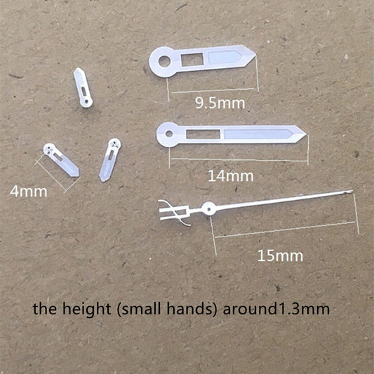 Silver-trimmed 15mm watch hands with green lume for Miyota OS10, OS20, OS22, OS60, OS80 movements